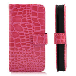 Etui cuir CROCRODILE rose portefeuille pour iPhone 5