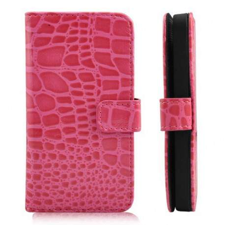 Etui cuir CROCRODILE rose portefeuille pour iPhone 5