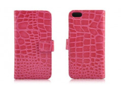 Etui cuir CROCRODILE rose portefeuille pour iPhone 5