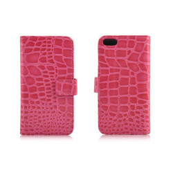 Etui cuir CROCRODILE rose portefeuille pour iPhone 5