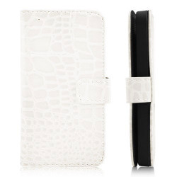 Etui cuir CROCRODILE blanc portefeuille pour iPhone 5