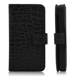 Etui cuir CROCRODILE noir portefeuille pour iPhone 5