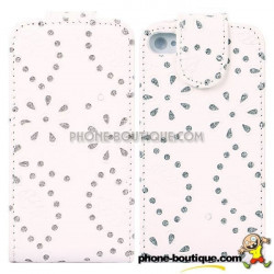 Etui cuir STRASS blanc pour iPhone 5