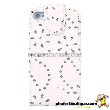 Etui cuir STRASS blanc pour iPhone 5