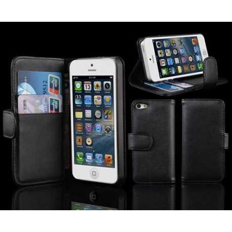 Etui cuir portefeuille 2 noir pour iPhone 5