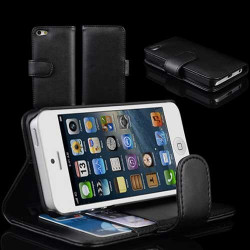 Etui cuir portefeuille 2 noir pour iPhone 5