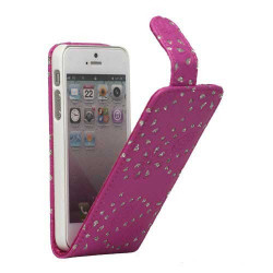 Etui cuir STRASS rose pour iPhone 5