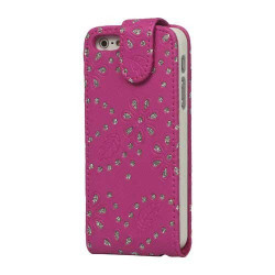 Etui cuir STRASS rose pour iPhone 5