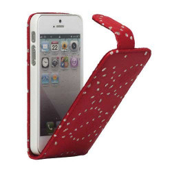 Etui cuir STRASS rouge pour iPhone 5