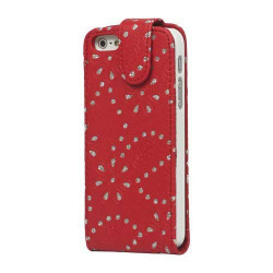 Etui cuir STRASS rouge pour iPhone 5