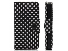 Etui cuir POIS noir portefeuille pour iPhone 5