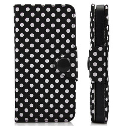 Etui cuir POIS noir portefeuille pour iPhone 5