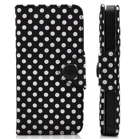 Etui cuir POIS noir portefeuille pour iPhone 5