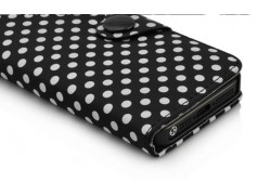 Etui cuir POIS noir portefeuille pour iPhone 5