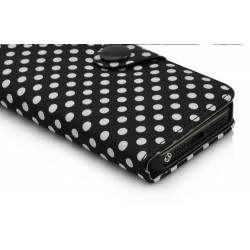 Etui cuir POIS noir portefeuille pour iPhone 5