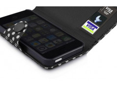 Etui cuir POIS noir portefeuille pour iPhone 5