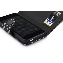 Etui cuir POIS noir portefeuille pour iPhone 5