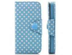 Etui cuir POIS bleu portefeuille pour iPhone 5