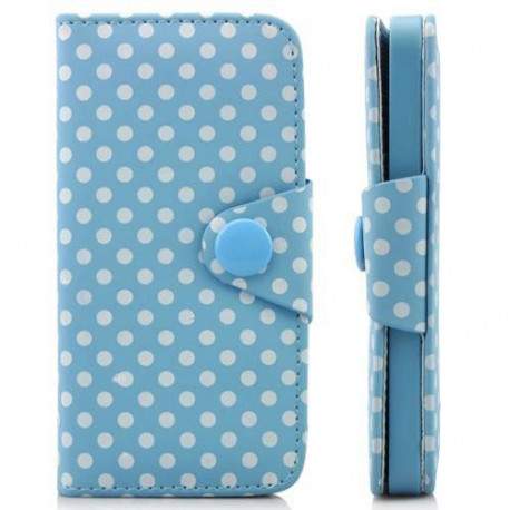 Etui cuir POIS bleu portefeuille pour iPhone 5