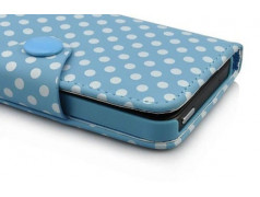 Etui cuir POIS bleu portefeuille pour iPhone 5