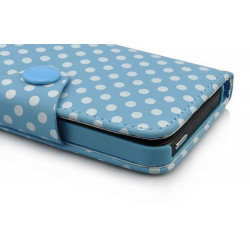 Etui cuir POIS bleu portefeuille pour iPhone 5