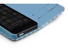 Etui cuir POIS bleu portefeuille pour iPhone 5