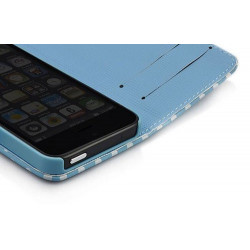 Etui cuir POIS bleu portefeuille pour iPhone 5