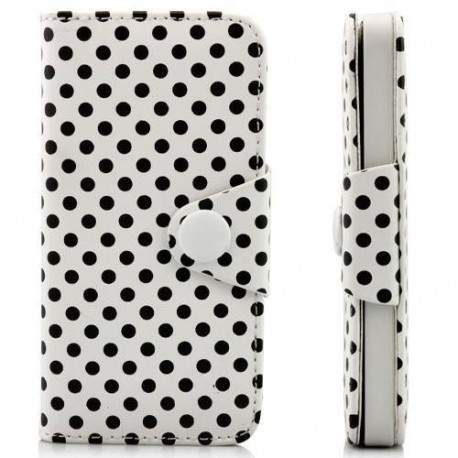 Etui cuir POIS blanc portefeuille pour iPhone 5