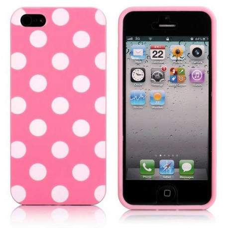 Coque rose a POIS blancs pour iPhone 5