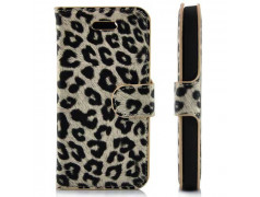 Etui cuir LEOPARD portefeuille pour iPhone 5