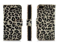 Etui cuir LEOPARD portefeuille pour iPhone 5