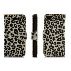 Etui cuir LEOPARD portefeuille pour iPhone 5