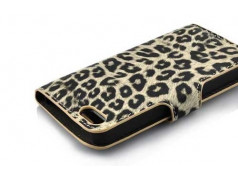 Etui cuir LEOPARD portefeuille pour iPhone 5