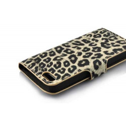 Etui cuir LEOPARD portefeuille pour iPhone 5