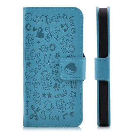 Etui cuir LOVE bleu pour iPhone 5