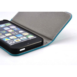 Etui cuir LOVE bleu pour iPhone 5