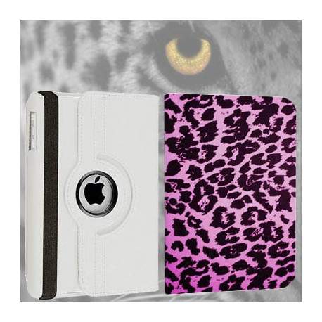 Etui cuir 360 LEOPARD mauve pour iPad 2, 3 et 4