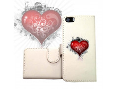 Etui cuir portefeuille COEUR pour iPhone 5