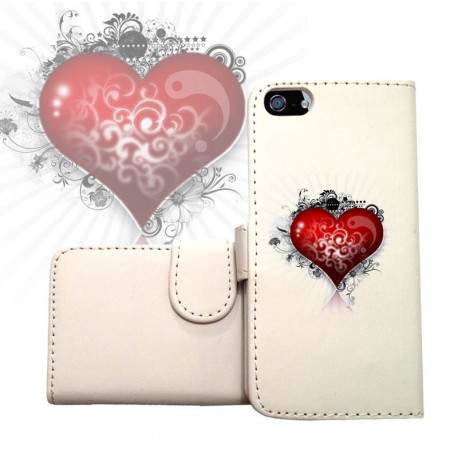 Etui cuir portefeuille COEUR pour iPhone 5