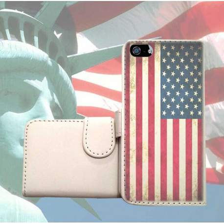 Etui cuir portefeuille USA 2 pour iPhone 5