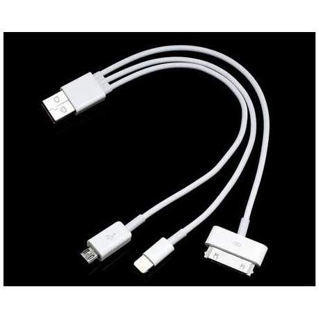 Câble USB 3 en 1 (Micro USB, Apple 30 Pins et Lightning)