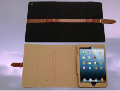 Etui cuir noir en DAIM pour IPAD mini