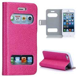 Etui cuir FENETRE rose pour iPhone 5