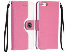 Etui portefeuille cuir DELUXE rose pour iPhone 5