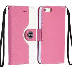 Etui portefeuille cuir DELUXE rose pour iPhone 5