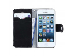 Etui portefeuille cuir DELUXE noir pour iPhone 5