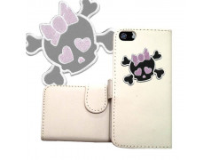 Etui cuir portefeuille SKULL FUN 1 pour iPhone 5