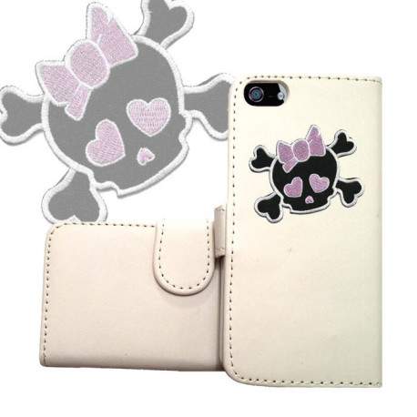 Etui cuir portefeuille SKULL FUN 1 pour iPhone 5