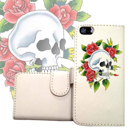 Etui cuir portefeuille SKULL FUN 3 pour iPhone 5