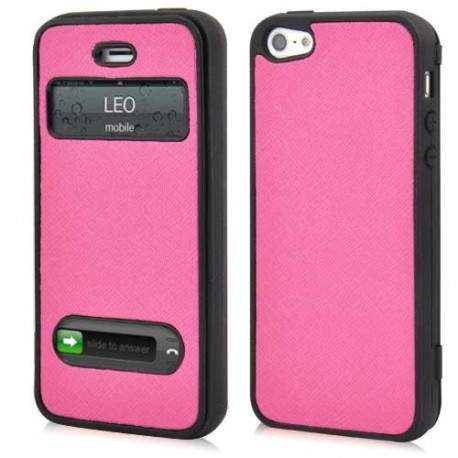 Etui cuir SMART FENETRE rose pour iPhone 5